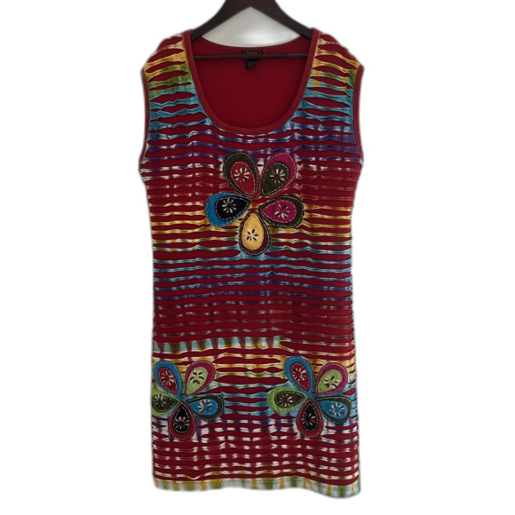 RISING INTERNATIONAL Vtg Cotton Nepalese Floral Boho Hippie Rainbow Dress- XXL - Picture 1 of 8